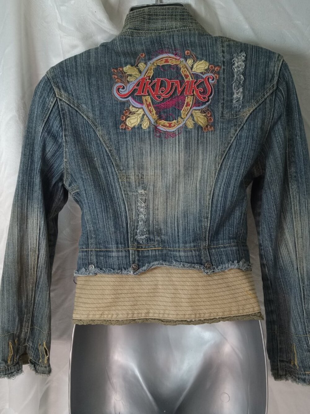 VTG Y2K 90s Akdmks Akademiks Denim Jean Jacket Vest Embroidered Distressed Small